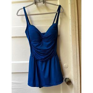 La Blanca Womens swimsuit 14 Electric Blue Skirted strappy gathered shelf bra